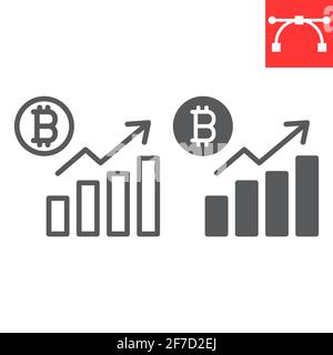 Riga e icona glifo delle statistiche Bitcoin, grafico e crescita, icona vettoriale del diagramma bitcoin, grafica vettoriale, segno di contorno del tratto modificabile, eps 10. Illustrazione Vettoriale