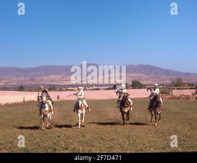 Esposizione di equitazione al Fantasia Show, Agadir, regione di Souss-massa-Draâ, Marocco Foto Stock