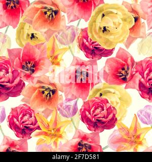 Pittura digitale senza cuciture Watercolor di fiori di tulipano. Illustrazione digitale. Foto Stock