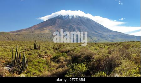 Vulcano El misti nel mezzo delle nuvole, uno dei migliori vulcani vicino Arequipa città in Perù Foto Stock