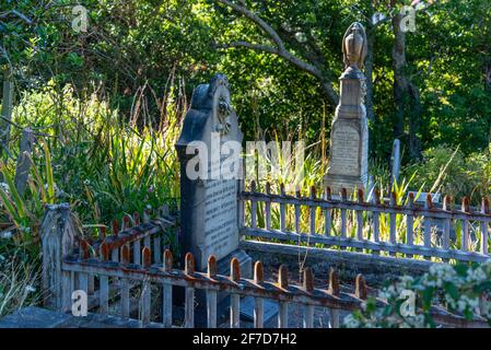 Vecchie lapidi al Bolton Street Cemetery a Wellington, Nuova Zelanda Foto Stock
