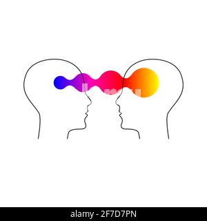 Intelligenza emotiva, logo due profili umani, icona coaching, psicologo, simbolo empatia, psichiatra, terapia, segno psicologico. Illustrazione vettoriale Illustrazione Vettoriale