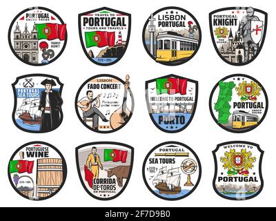 Portogallo viaggio e simbolo vettore icone Illustrazione Vettoriale