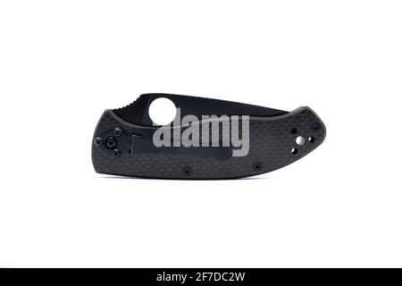 Coltello esercito pieghevole isolato su sfondo bianco Foto Stock