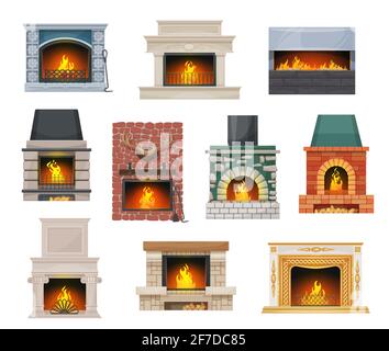 Caminetti a focolare aperto moderno e classico vettore Illustrazione Vettoriale