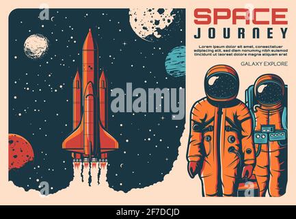 Astronauti e astronave. Viaggio Galaxy Explore Illustrazione Vettoriale