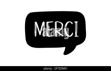 Citazione DI MERCI disegnata a mano in francese come logo. Grazie. tradotto Scritte per striscioni, intestazioni, schede, poster, volantini Illustrazione Vettoriale