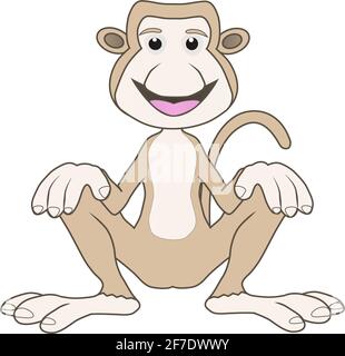 Illustrazione cartoon di una scimmia Probosca seduta sorridente amichevole Foto Stock