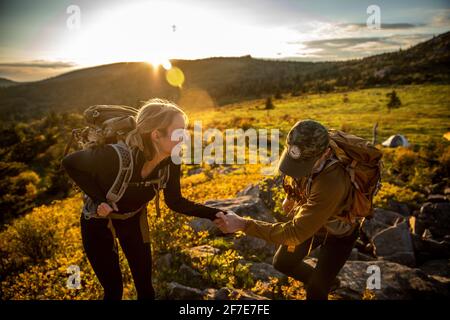 Escursione in coppia al Mount Rogers in Virginia. Foto Stock