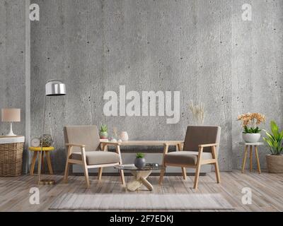 Casa in stile loft con poltrona e accessori in camera. rendering 3d Foto Stock