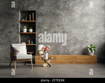 Casa in stile loft con poltrona e accessori in room.3d rendering Foto Stock