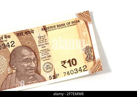Nuova valuta indiana del 10 rupee nota Foto Stock