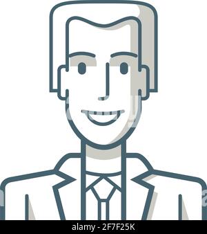 Illustrazione di un giovane uomo d'affari con un'espressione felice. Il disegno è fatto con linee semplici. Illustrazione Vettoriale