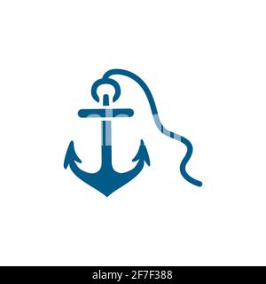 Ancora icona blu su sfondo bianco. Illustrazione vettoriale Blue Flat Style. Illustrazione Vettoriale