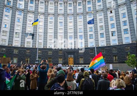 Kiev, Ucraina - 20 settembre 2019: Gli ucraini raccolgono la protesta contro il cambiamento climatico sulla giornata globale degli scioperi climatici e chiedono un'azione politica sul clima Foto Stock