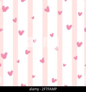 Heart Confetti Seamless Pattern on Striped background. San Valentino, Festa della mamma e Festa. Illustrazione Vettoriale