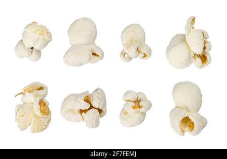 Collezione di popcorn isolati su sfondo bianco Foto Stock