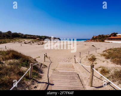 Spiaggia Cala Saona, Formentera, Isole Baleari, Spagna, Mediterraneo, Europa Foto Stock