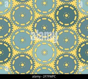 Illustrazione vettoriale di un ingranaggio. Elementi rotondi colorati del meccanismo. Dettagli in giallo. Meccanismo di ingegneria, attrezzatura Illustrazione Vettoriale