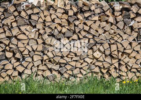 Legna da ardere di betulla mettere in background woodpile Foto Stock