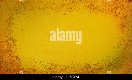 Sfondo elegante stile shabby chic e vintage in marrone dorato, luce centrale e cornice più scura con antichi spruzzi di vernice che sono reminiscenti Foto Stock