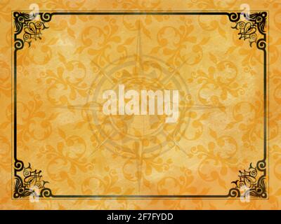 Art Nouveau Victorian ornamento floreale sfondo giallo oro cornice nero parete tessile antico vecchio modello di carta disegno modello regalo senza tempo Foto Stock