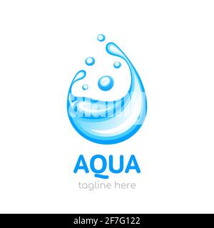 Logo Aqua. Concetto di progettazione di acqua pulita. Simbolo goccia d'acqua, modello logo, icona per il tuo design. Illustrazione vettoriale isolata su sfondo bianco Illustrazione Vettoriale