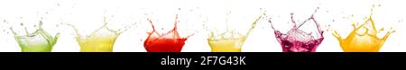 spruzzi di succo di frutta isolati su sfondo bianco Foto Stock