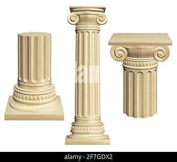 Set di colonne architettoniche - isolate su sfondo bianco. Illustrazione 3D Foto Stock