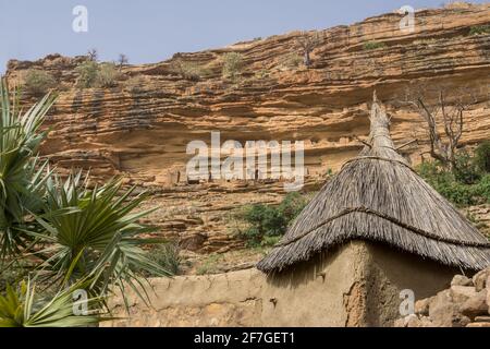 Villaggio di Dogon e tipici edifici di fango, Tireli, Mali, Africa Foto Stock