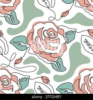 Un motivo moderno senza giunture. Fiore di rosa moderna semplicità illustrazione vettoriale. Disegnata a mano su una linea di arte contemporanea Illustrazione Vettoriale
