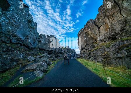 Nord America & Eurasia Tectonic Plates - Islanda - Thingvellir Parco nazionale Foto Stock