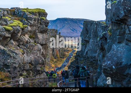 Nord America & Eurasia Tectonic Plates - Islanda - Thingvellir Parco nazionale Foto Stock