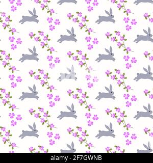 Modello con coniglietti pasquali e fiori. Illustrazione Vettoriale