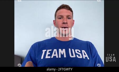 STATI UNITI. 07 aprile 2021. Ryan Murphy, Nuoto, una volta Olympian; tre volte medaglia d'oro olimpica, University of California, Berkeley visto in uno screenshot come il Comitato Olimpico e Paralimpico degli Stati Uniti ospita il Tokyo 2020 Team USA Media Summit dal 7-9 aprile alle 8-5:00 MT tutti i giorni. L'evento è stato organizzato per presentare più di 100 Olympiani, Paralympiani e hopefuls, in rappresentanza degli organi di governo nazionali che partecipano a Tokyo 2020 attraverso una serie di conferenze stampa. (Foto di Tokyo 2020 Team USA via Credit: Sipa USA/Alamy Live News Foto Stock