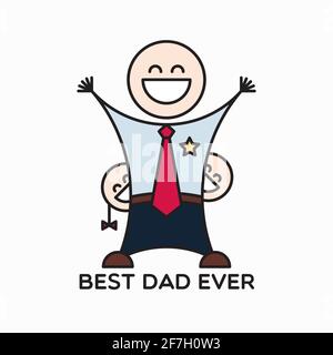 Migliore papà di sempre. Felice giorno del Padre. Illustrazione vettoriale di papà felice e bambini semplici caratteri per il vostro disegno Illustrazione Vettoriale