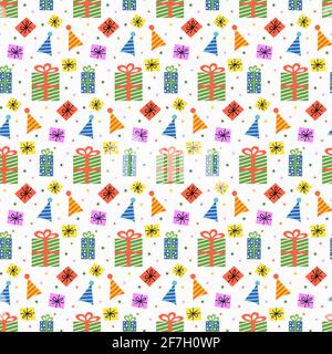 Modello festivo con regali colorati. Illustrazione Vettoriale