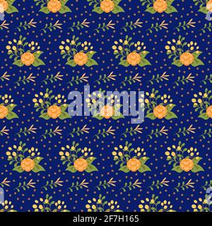 Un motivo di bouquet con fiori gialli. Illustrazione Vettoriale