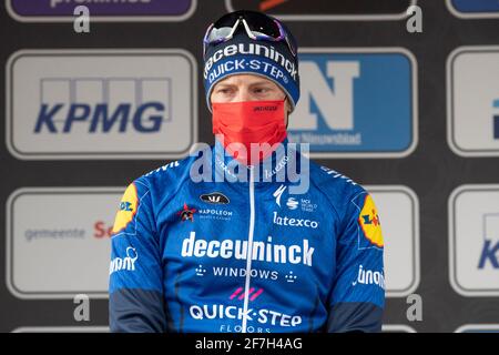 SCHOTEN, BELGIO - 7 APRILE: Sam Bennett del Team Deceuninck Quick Step e Gran Bretagna durante la 109° Scheldeprijs 2021 - Men's Elite il 7 aprile 2 Foto Stock