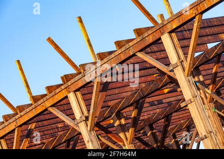 Decostruzione e recupero di una vecchia rete di pesca loft Sul lungomare di Steveston nella British Columbia Canada Foto Stock