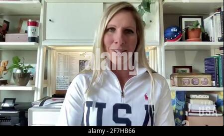 STATI UNITI. 07 aprile 2021. Liz Halliday-Sharp, equestre, Olympic Hopeful, University of California Santa Barbara visto in uno screenshot come il Comitato Olimpico e Paralimpico degli Stati Uniti ospita il Tokyo 2020 Team USA Media Summit dal 7-9 aprile dalle ore 8-5 MT ogni giorno. L'evento è stato organizzato per presentare più di 100 Olympiani, Paralympiani e hopefuls, in rappresentanza degli organi di governo nazionali che partecipano a Tokyo 2020 attraverso una serie di conferenze stampa. (Foto di Tokyo 2020 Team USA via Credit: Sipa USA/Alamy Live News Foto Stock