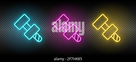 set al neon bolt, demale, nut vector icon giallo, rosa, blu. Strumenti icona vettoriale su sfondo lucido scuro Illustrazione Vettoriale
