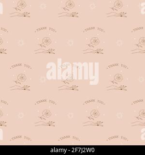 Modello senza cuciture con boho grazie adesivi. Grazie per il background dell'ordine. Illustrazione vettoriale moderna in stile lineare. Utilizzare per lo sfondo Illustrazione Vettoriale