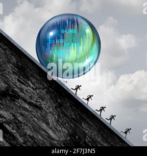 Bolla economica stress e scoppio finanziario o come una speculazione di business del mercato azionario con il concetto di venditori brevi di persone d'affari che scappare. Foto Stock