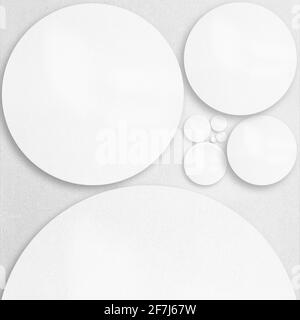 Illustrazione astratta fatta da forme di cerchio con modello bianco di carta da artigianato con spazio di copia. Fibonacci rapporto d'oro forma a spirale con formazione Foto Stock