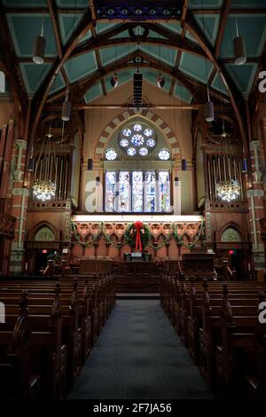 Vista interna della Vecchia Chiesa del Sud con decorazione di Natale.Boston.Massachusetts.USA Foto Stock