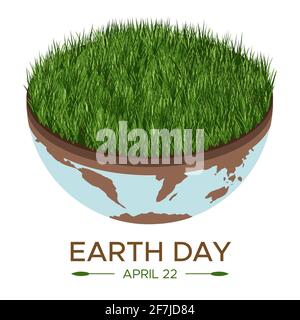 Happy Earth day banner - vettore isometrico eco illustrazione di un concetto ambientale per salvare il mondo. Visione concettuale sul tema del salvataggio del pl Illustrazione Vettoriale