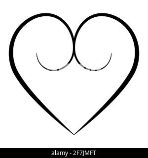 Cuore elegante con contorni calligrafici, natiche vettoriali forma del cuore con rotazioni calligrafiche simbolo amore Illustrazione Vettoriale