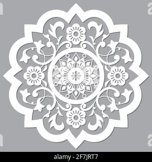 Design marocchino retrò intagliato mandala, vettore dettagliato modello arabico con fiori, foglie e vortici Illustrazione Vettoriale