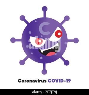 Epidemia di coronavirus una pandemia globale. Coronavirus 2020. Malattia da virus Wuhan. Occhi rossi Covid-19 virus cartoon carino personaggio - vettore carattere Illustrazione Vettoriale